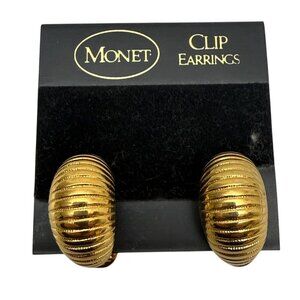 MONET Earrings Clip On Huggie Hoop Goldtone New Old Stock NOS Classic Jewelry